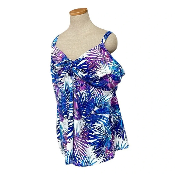 Swimsuits For All Tankini Top Womens 24 Purple Blue Floral Sweetheart Underwire - Picture 3 of 17